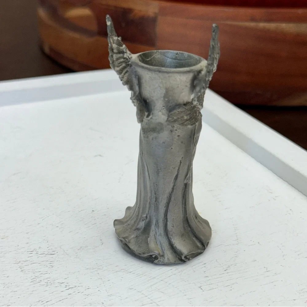 Comstock Pewter Angel Wing Candle Holder or Sphere Stand Figurine 1992 Vintage